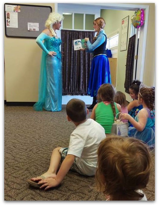 Anna and Elsa visit at PCS birthday party