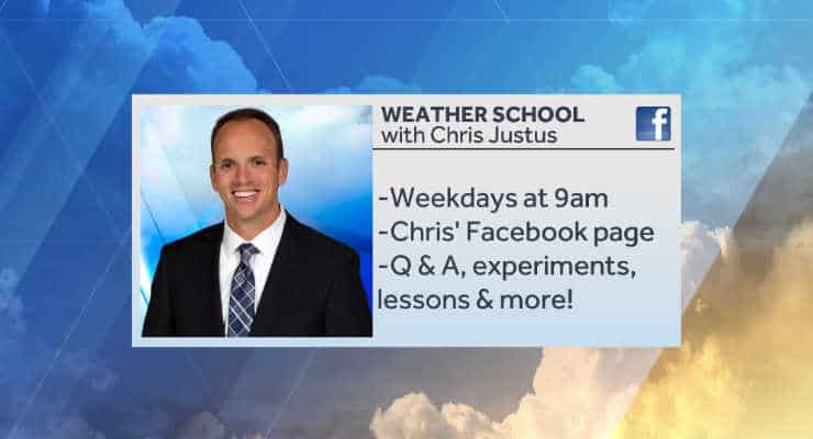 Man's headshot with text "weather school with Chris Justus"