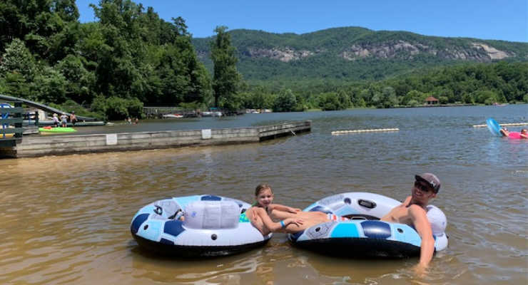 Floating in tubes on the beach of Lake Lure