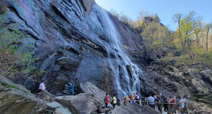 Hike to the waterfall at Chimney Rock in North Carolina