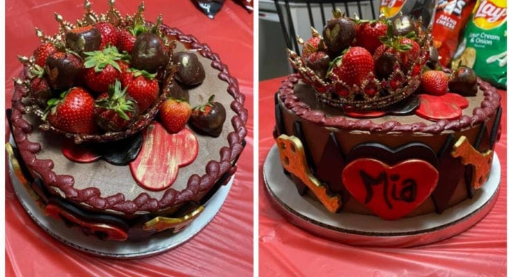 BAK'D Cake collage - Chocolate strawberry cake with gold crown