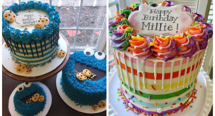 Red cottage cookie co cakes - cookie monster and rainbow cake