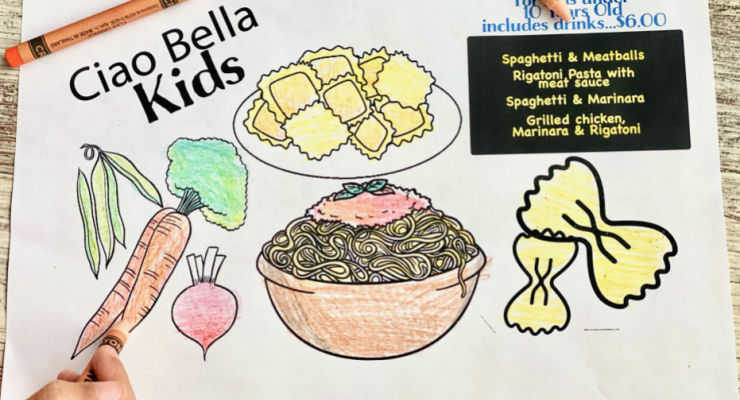 Child coloring kids menu from ciao bella 