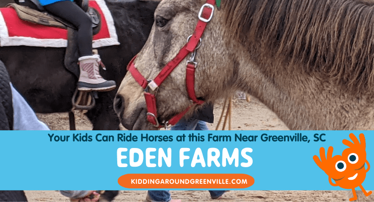 Kids riding horses at Eden Farms in Pickens, SC