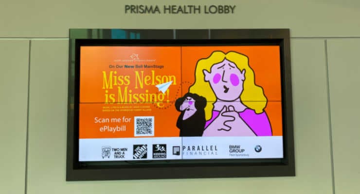 Miss Nelson is Missing sign on a screen at SCCT