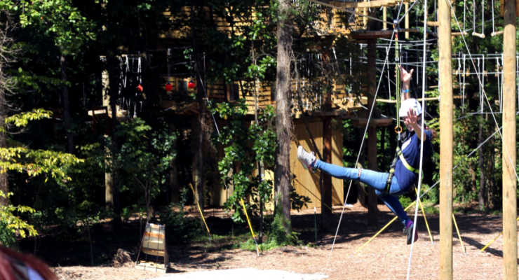 Haning out on the ropes course at Flying Rabbit Adventures