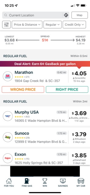 Gas Buddy App screen image
