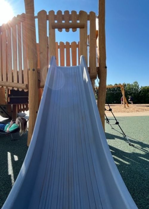 Slide on the toddler playground at Trailblazer Park