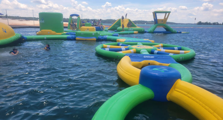 Floating obstacle course at the Shores of Asbury