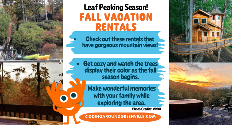 Vacations rentals to enjoy during the fall in Western North Carolina, South Carolina, and Tennessee.