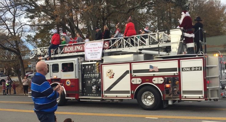 Fire truck with Santa at the Boiling Springs Christmas Parade