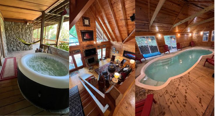 Rustic cabin at Lake Lure, North Carolina with private indoor pool