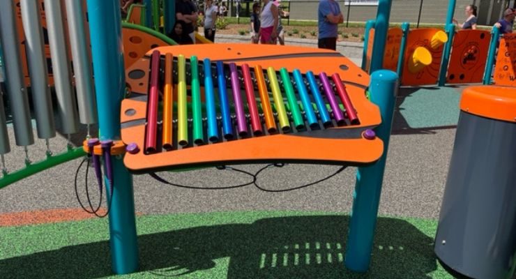 Music station at the inclusive playground at Jackson Park