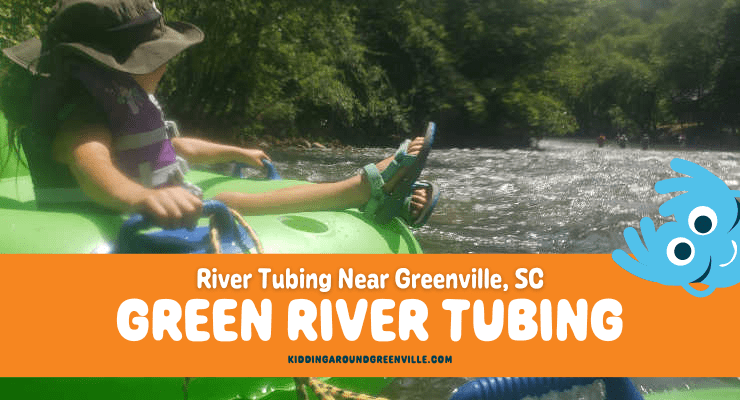 Riding a float down the river at Green River Tubing in Saluda, NC.