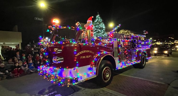 Hendersonville fire truck in Christmas lights