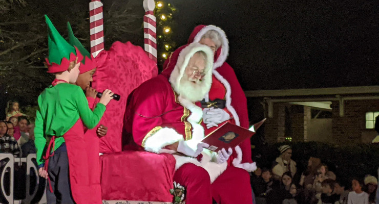 Santa reading at the Greer Christmas Tree Lighting Ceremony