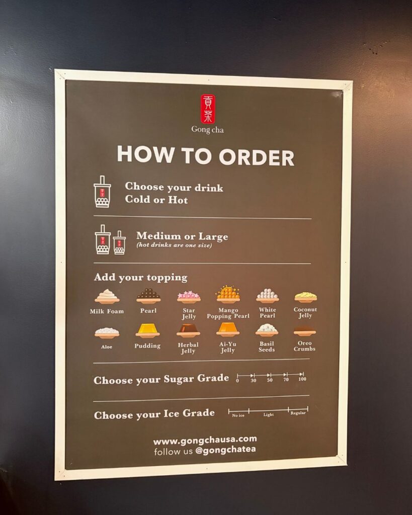 Menu at Gong Cha Tea
