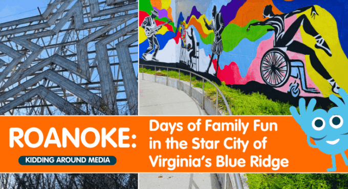 Featured photo for Roanoke, Virginia with an iconic star monument and mural of people dancing outside the Taubman Museum of Art