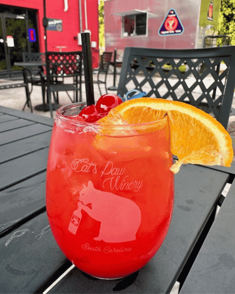 Sweet cocktail with orange and cherries