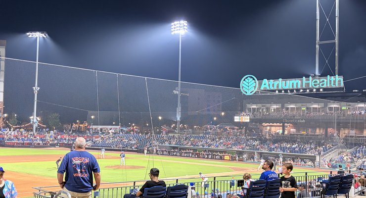 Kannapolis Cannon Ballers minor league baseball game at Atrium Health Ballpark in NC
