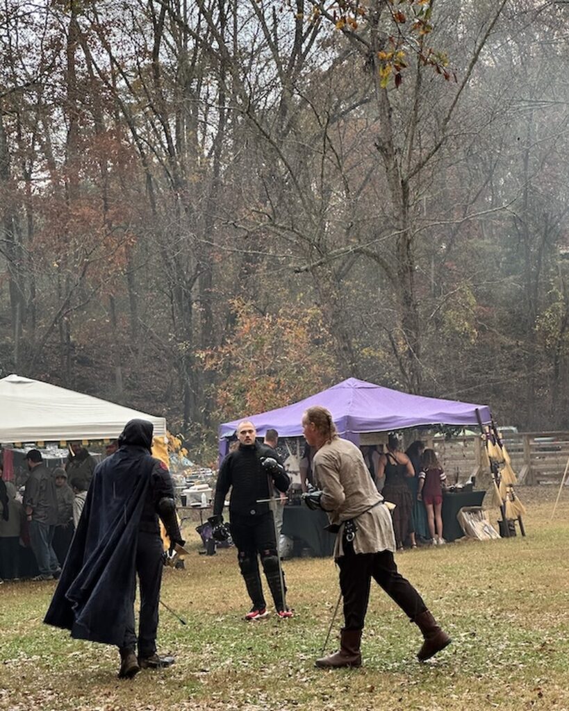 Sword fighting demonstration at Midgard at the Mill Viking festival in Pickens, SC