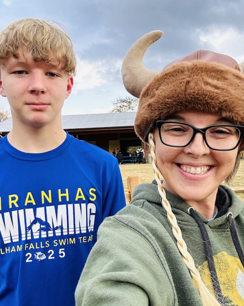 Mom and son at Midgard at the Mill Viking festival in Pickens, SC