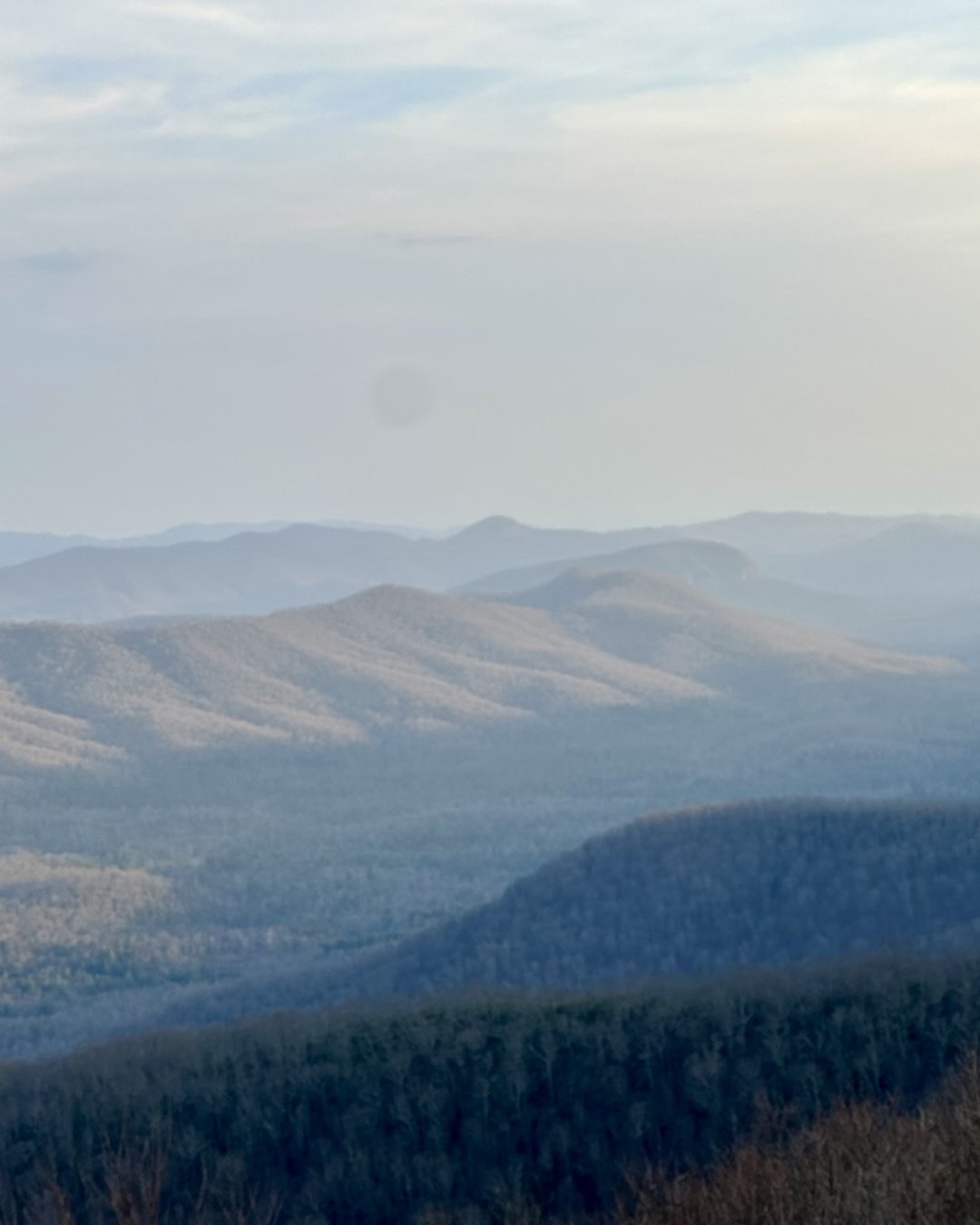 Panoramic Blue Ridge Parkway mountain view from Pisgah Inn observation area