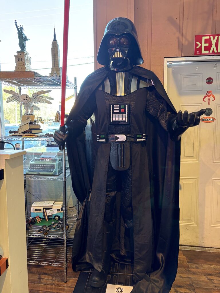 Star Wars figures and LEGO displays inside The Baker's Box restaurant in Hendersonville NC