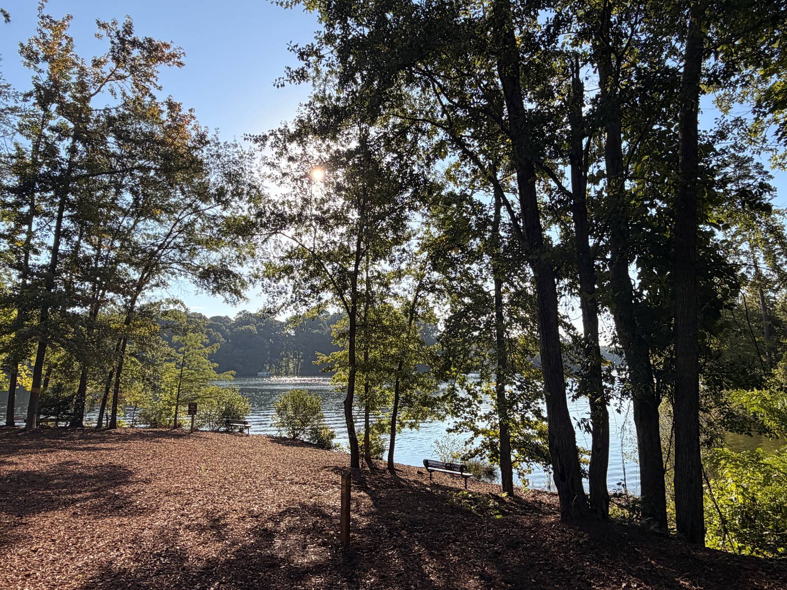 Soft mulched trail path at Lake Blalock Park near Spartanburg SC
