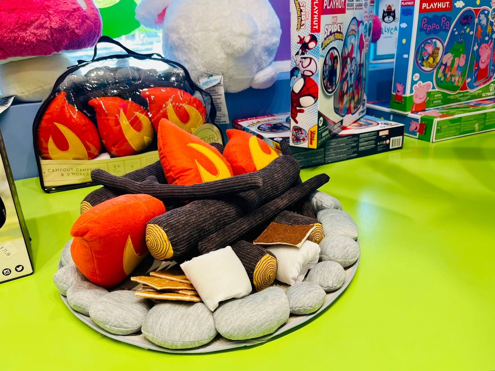 Soft play area with train table and books at Imagination Station Spartanburg SC